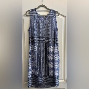 Blue Crew Neck Sleeveless Sundress Coverup